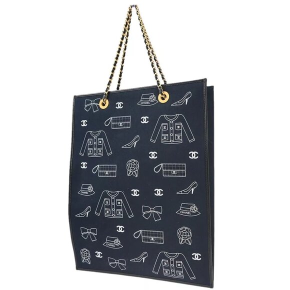 Chanel Navy Canvas Icon Chain Tote Handbag - Picture 2 of 10